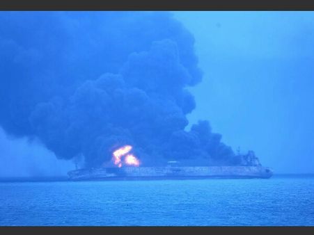 Iranian oil tanker ablaze off China coast sinks, no survivors