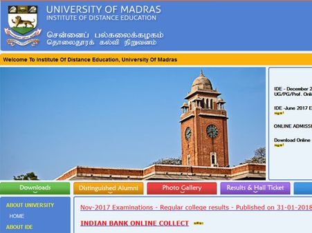 Madras University UG, PG November exam results 2017