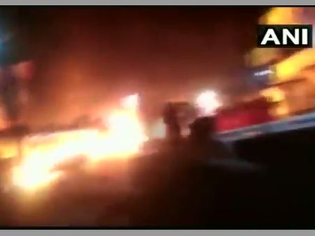 MP: Petrol tanker catches fire in Narsinghpur, alert driver averts tragedy