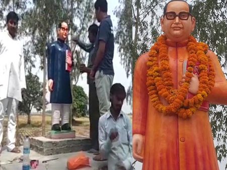 UP: Statue of BR Ambedkar that was painted saffron repainted to blue after outcry
