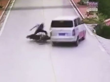 This biker is not happy to have evaded an injury in the crash