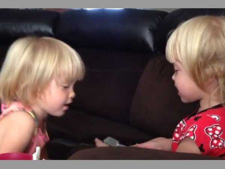 Twin sisters converse in language that they themselves only know