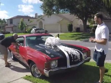 Son gifts father something he always dreamed of owning, on his birthday