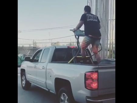 Is this man an extreme fitness freak or a desperate salesman?