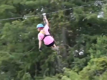The woman was having an exciting zipline ride but then this happened