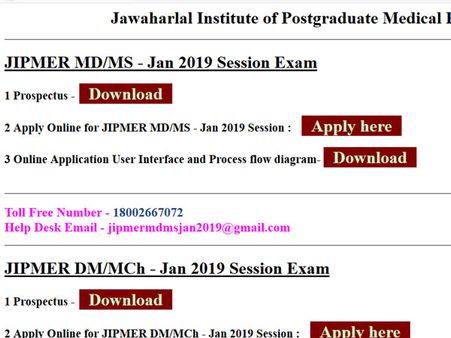 JIPMER PG admissions 2019 full schedule