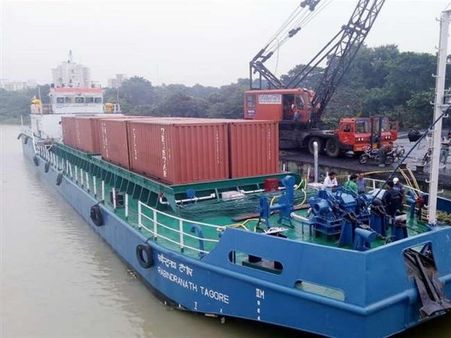 India’s first container vessel movement on inland waterways begins