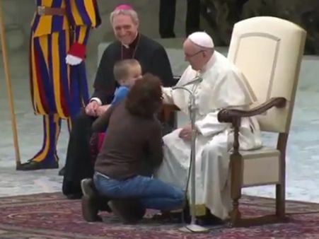 Mute boy climbs on stage of Pope Francis and plays around; leaves pontiff delighted