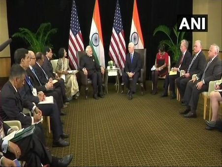 PM Modi meets US Vice President Mike Pence in Singapore; discusses H1-B visa issue