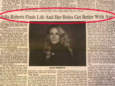 Julia Roberts ‘embarrassed’ by newspaper that misplaced ‘roles’ with ‘holes’ in headline