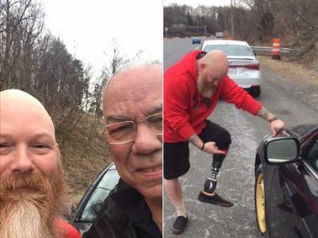 Feels good: When a challenged man changed flat tyre of former US state secretary Colin Powell’s car