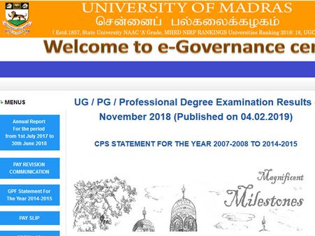 Direct link to check Madras University UG PG Results 2018