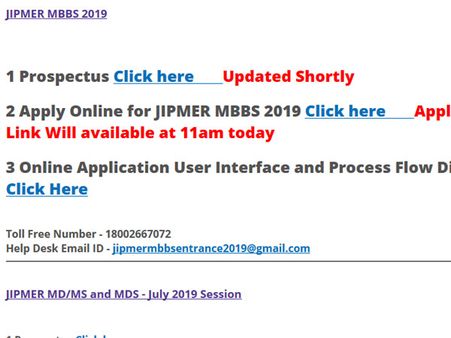 JIPMER MBBS Notification 2019 release date