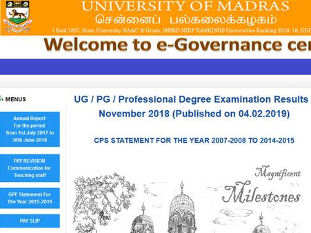 Direct link to check Madras University UG PG distance exam results 2018