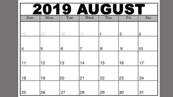 Important days and dates in August 2019