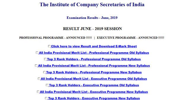 ICSI 2019 Company Secretaries professional exam result 2019 verification dates
