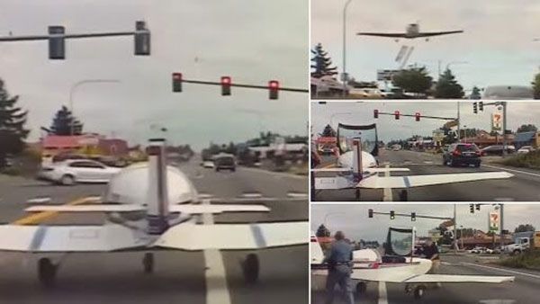 Video of dramatic landing by airplane on busy US road recorded on dashcam goes viral