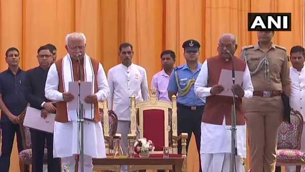 Manohar Lal Khattar takes oath as Haryana CM for second term, Dushyant Chautala as deputy CM