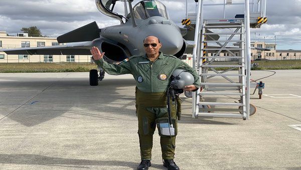 Rajnath Singh receives first Rafale fighter, goes for a 30-min sortie