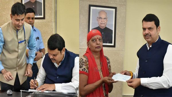 CM Fadnavis assumes charge, signs first cheque under CM Relief Fund