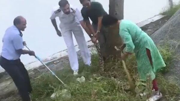 Watch: Navy officer's 60-year-old wife rescues 20 kg python in Kerala with bare hands