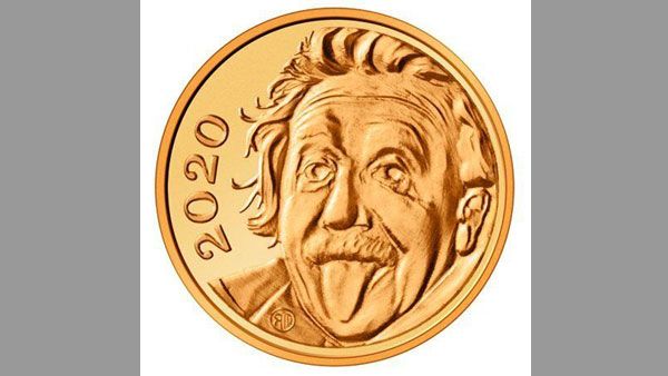See world's smallest gold coin measuring 0.12 inches, featuring Einstein sticking out tongue