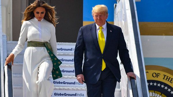 Donning white jumpsuit and green sash outfit, Melania pays tribute to Indian textiles