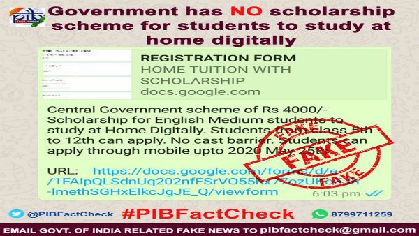 Fake: Govt is not providing scholarship of Rs 4,000 for students of English medium schools