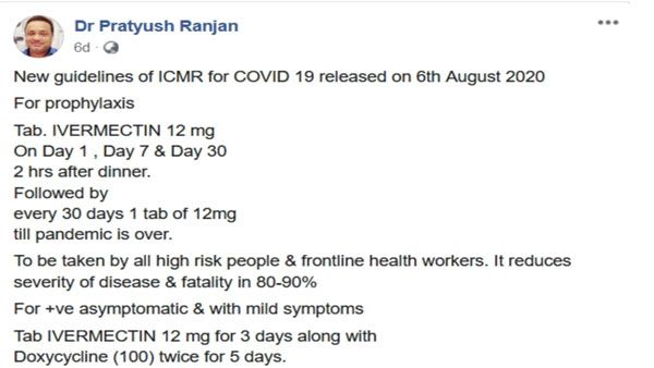 Fake: ICMR had not recommended use of Ivermectin for COVID-19 patients