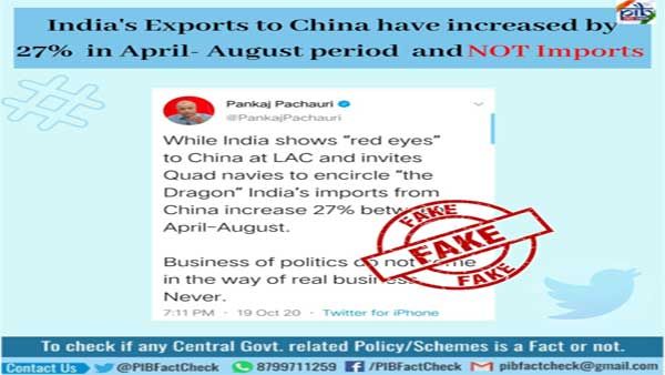 Fake: India’s import to China has not increased by 27 per cent