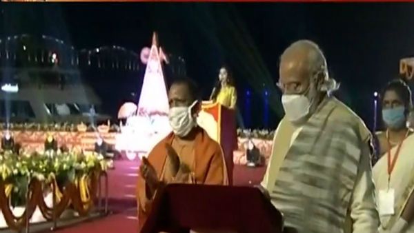 Varanasi: PM Modi lights first diya on Dev Deepawali, enjoys laser show at Sarnath archaeological site