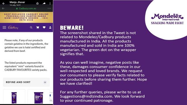 Fact check: Does Cadbury chocolates sold in India contain beef?