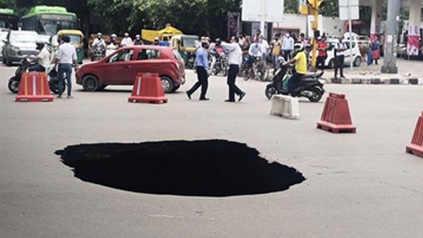 Road caves in near IIT Delhi after heavy rains, second such incident within a month