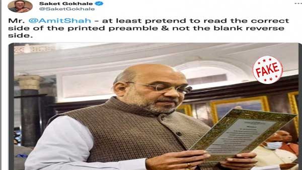 Fake: Amit Shah did not read from the wrong of the Preamble on Constitution Day