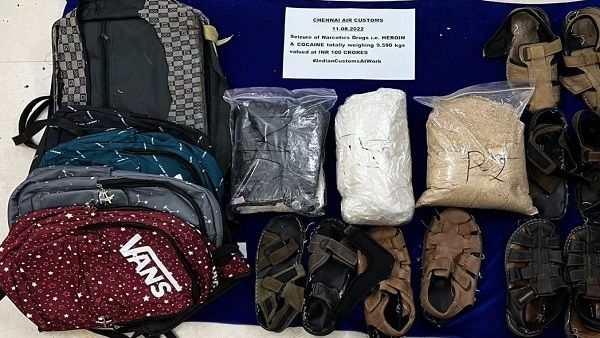 Narcotics worth Rs 111.41 crore seized at Chennai airport, 2 held