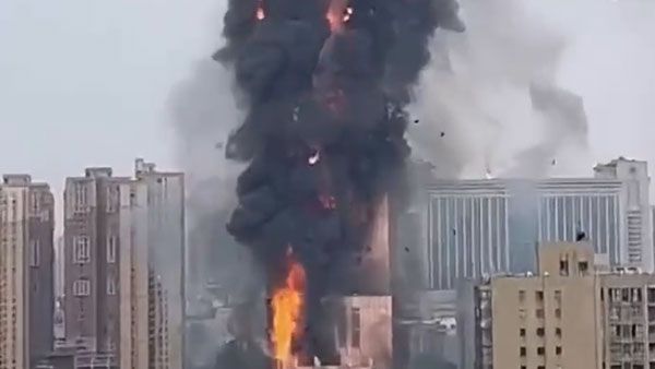 On Camera: Massive fire engulfs skyscraper in China's Changsha city