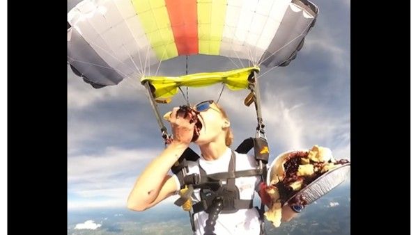 The pie high: Video of woman eating while skydiving leaves netizens in awe | WATCH