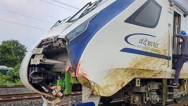 Newly launched Vande Bharat train damaged after hitting buffalo herd in Gujarat