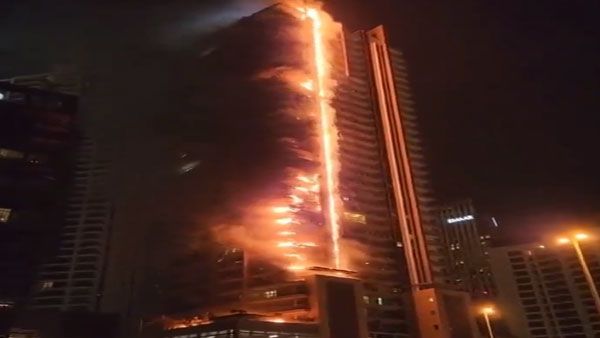 Flames roar through skyscraper near Dubai's Burj Khalifa | VIDEO