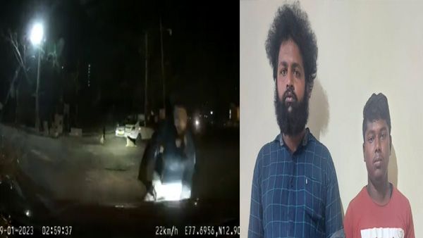 Caught on dash cam: Biker purposefully collides with car at 3 am, chases Couple inside the vehicle