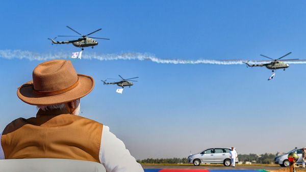 PM Modi watches flight formations at Aero India 2023 in Bengaluru