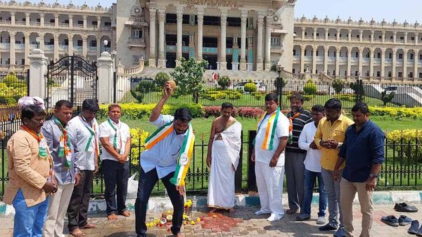 Karnataka Congress Workers 'Purify' Vidhana Soudha With Cow Urine