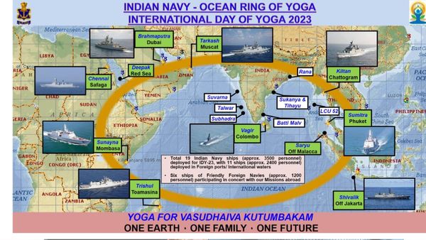 Indian Navy Creates 'Ocean Ring' To Mark International Yoga Day