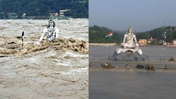 Water Level At Parmarth Niketan In Ganga Ghat Drops: See Before, After Pics Of Nearly Submerged Shiva Statue