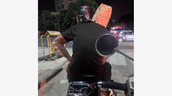 Paper Bag As A Helmet? Bengaluru Pillion Rider's Unusual Style Leaves Netizens Chuckling