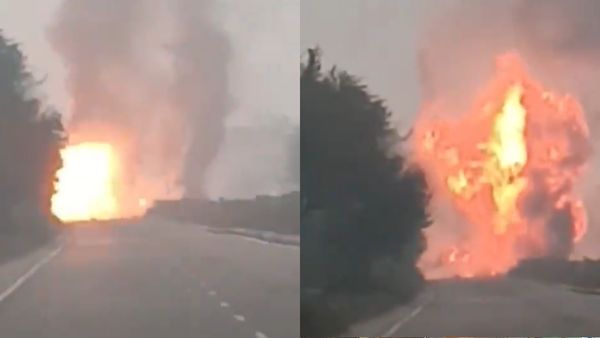 Gas Cylinder Blast Video Viral: Fire Breaks Out in UP Truck Carrying LPG Cylinders
