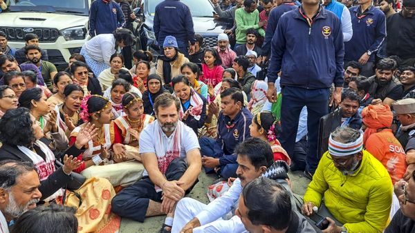 Rahul Gandhi Stages Sit-In After Assam Shrine Entry Denied