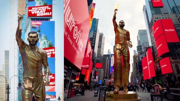 Virat Kohli Craze! Indian Cricket Icon's Golden Statue Unveiled At New York's Times Square