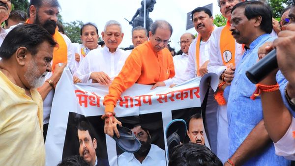 Opposition Stages 'Hit With Footwear' Yatra In Mumbai Over Shivaji Statue Collapse
