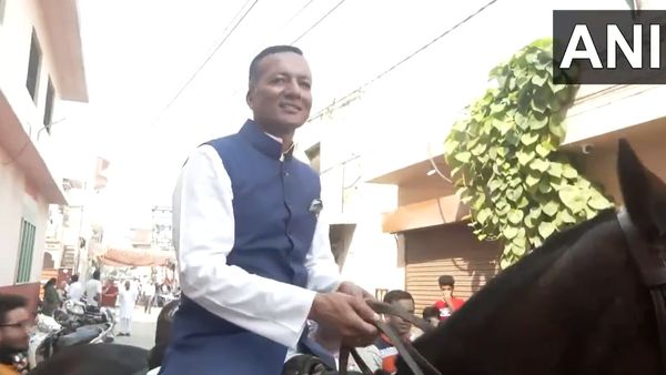 Haryana Assembly Election 2024: BJP's Naveen Jindal Rides Horse To Polling Booth | WATCH